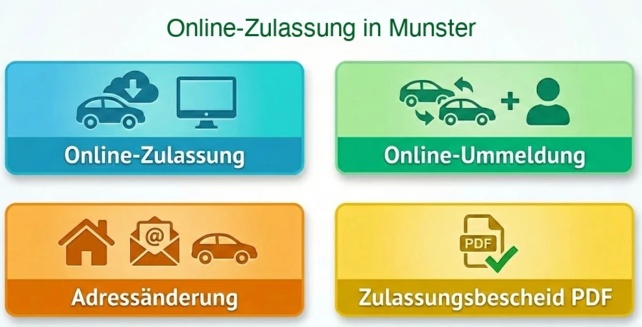 Online Zulassungsverfahren wie Zulassung, Ummeldung, Adressänderung oder Wiederzulassung in Munster